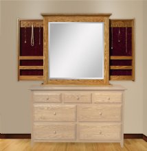 Dresser Mirror with sliding jewelry wings