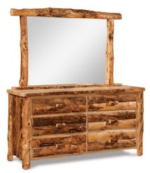 Fireside Rustic 6-Drawer Dresser with Mirror (Slab Sides)